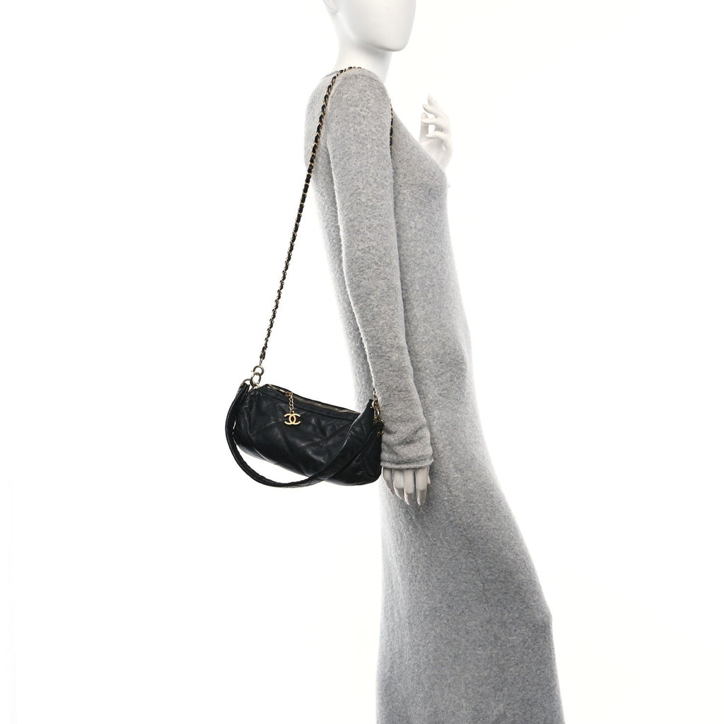 Lambskin Quilted  Bowling Bag Black