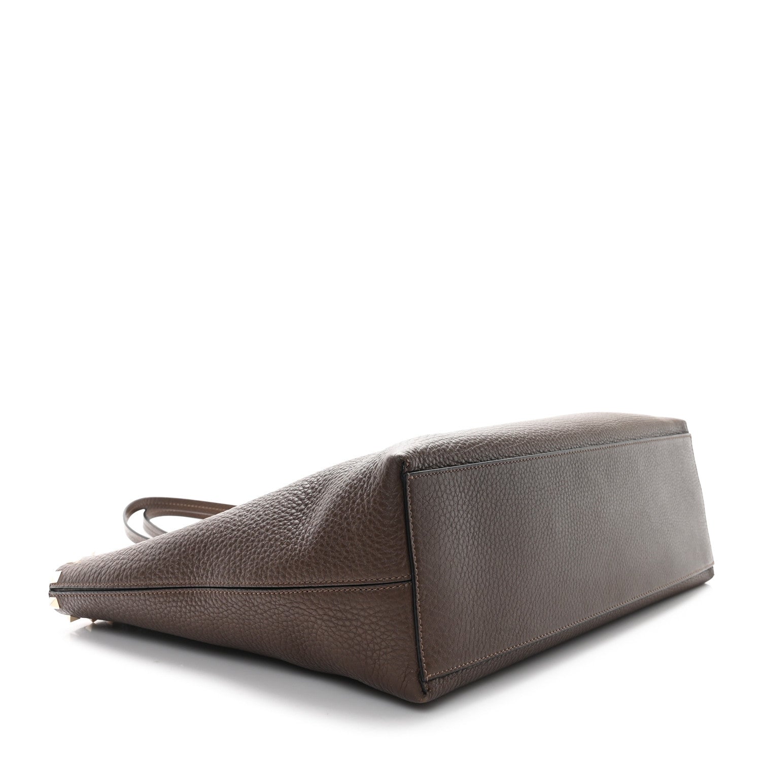 Grained Calfskin Rockstud Shoulder Tote Bright Cognac