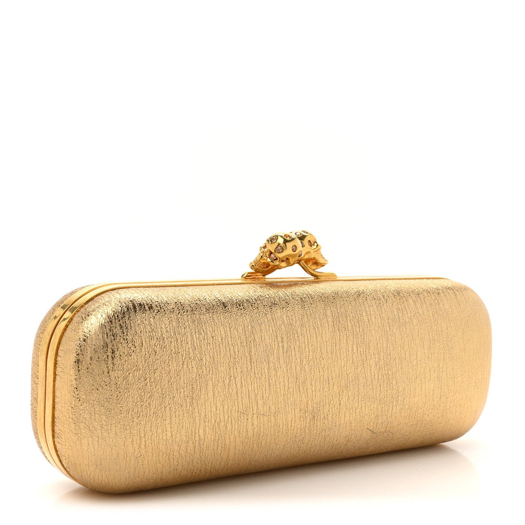 Nappa Metallic Twin Skull Box Clutch Gold