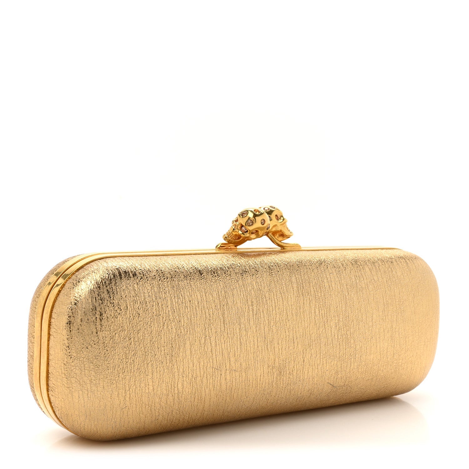 Nappa Metallic Twin Skull Box Clutch Gold