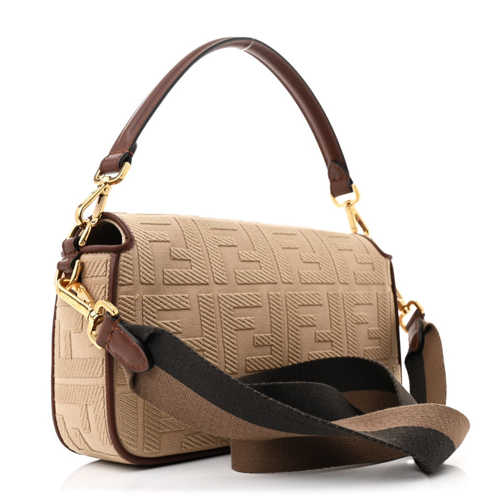 Canvas Vitello King FF Embroidered Baguette Sand Ghianda