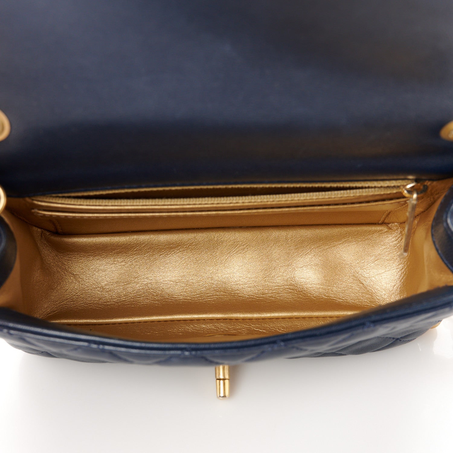 Lambskin Quilted Mini Pearl Crush Rectangular Flap Navy Blue