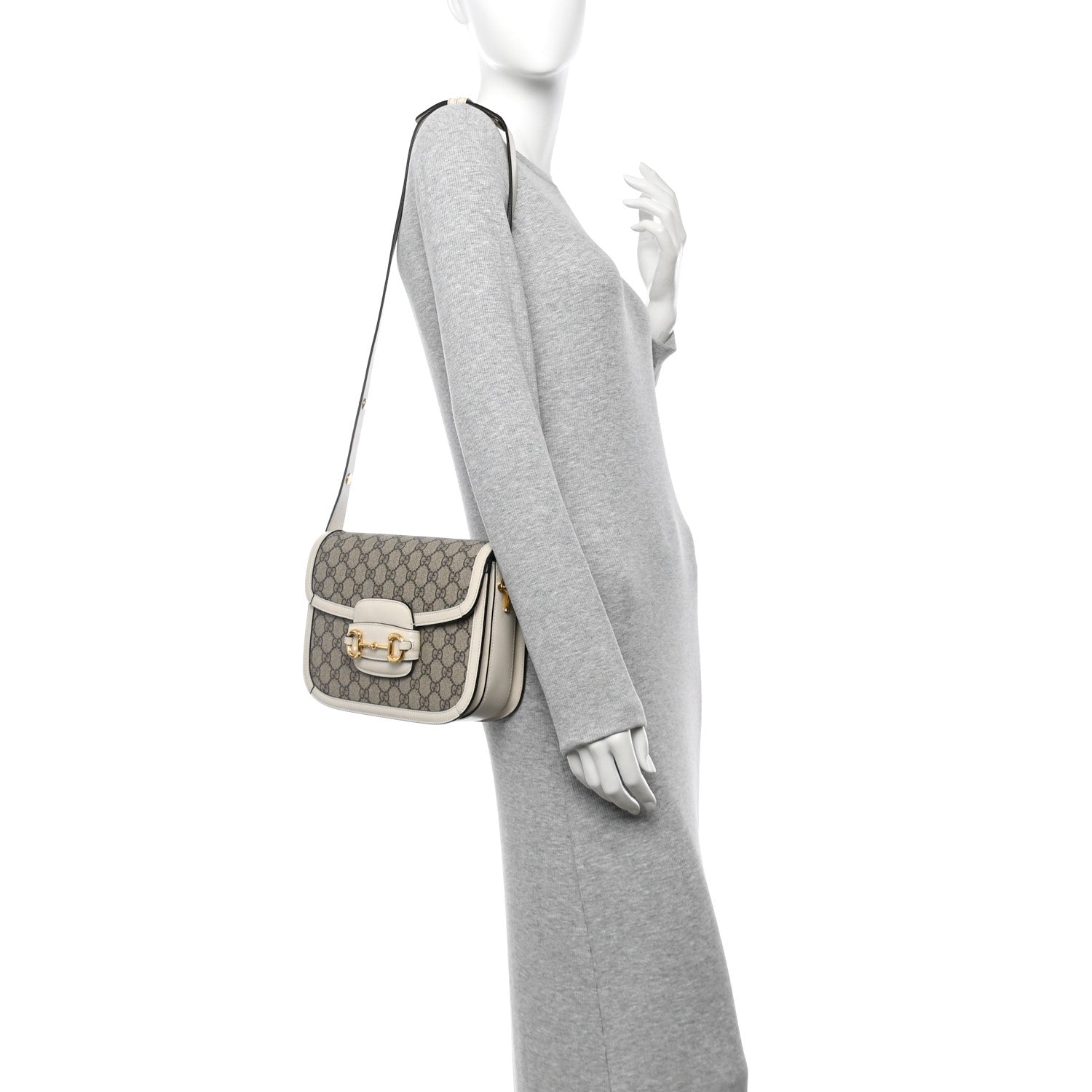 GG Supreme Monogram Horsebit 1955 Shoulder Bag Beige Mystic White