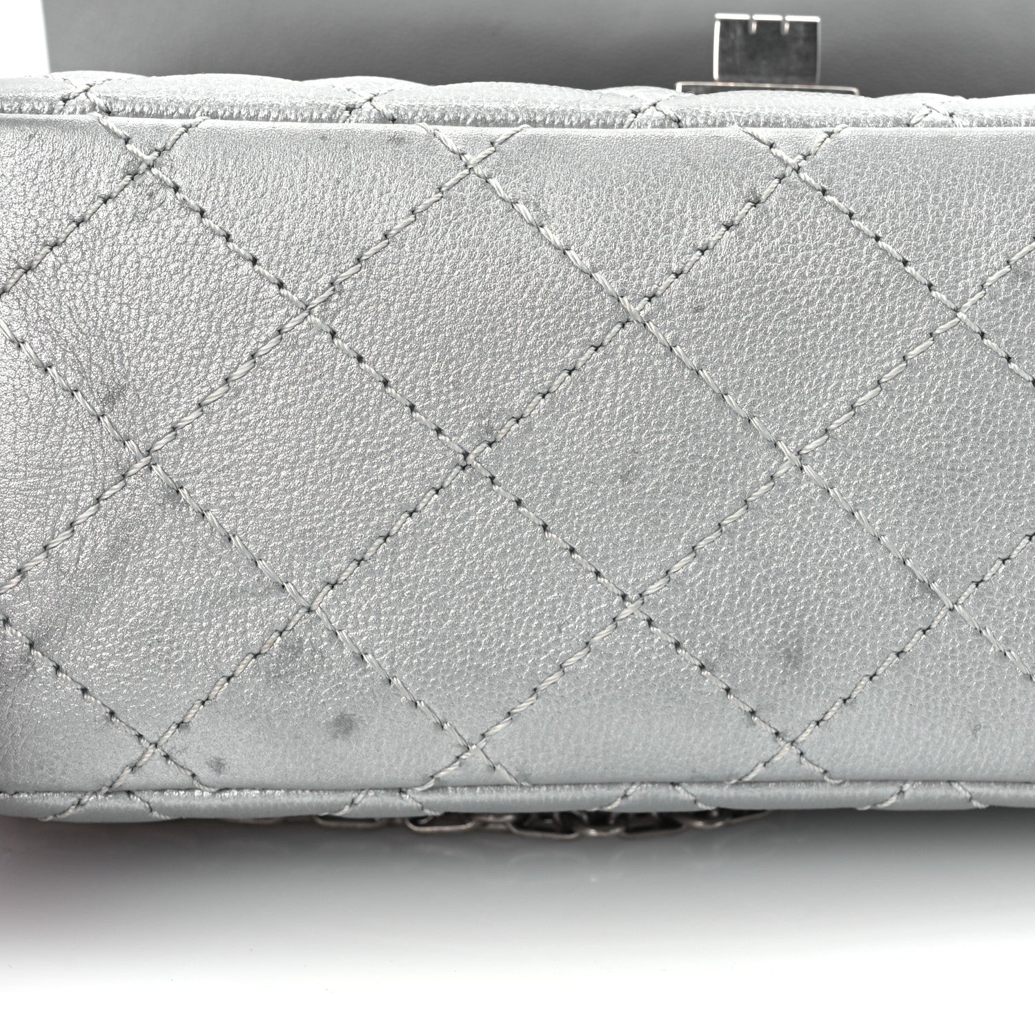 Metallic Grained Calfskin Quilted 2.55 Reissue Mini Flap Silver