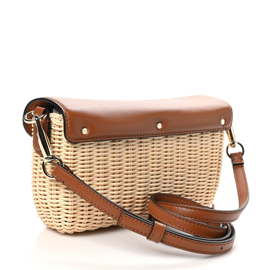 Wicker Calfskin Vlogo Small Loco Shoulder Bag Natural Saddle Brown