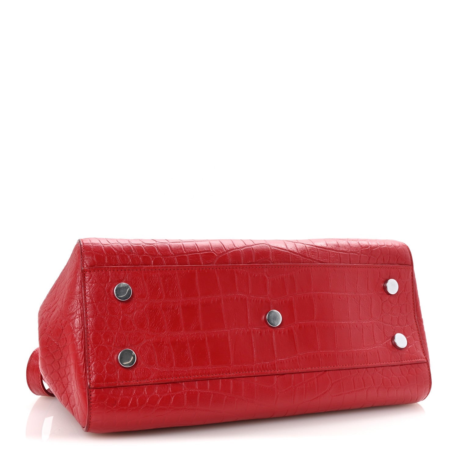 Calfskin Crocodile Embossed Small Cabas Rive Gauche Red