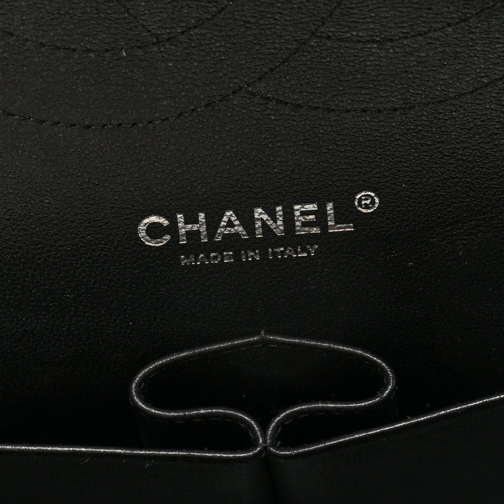 Lambskin Chevron Quilted Jumbo Double Flap Black