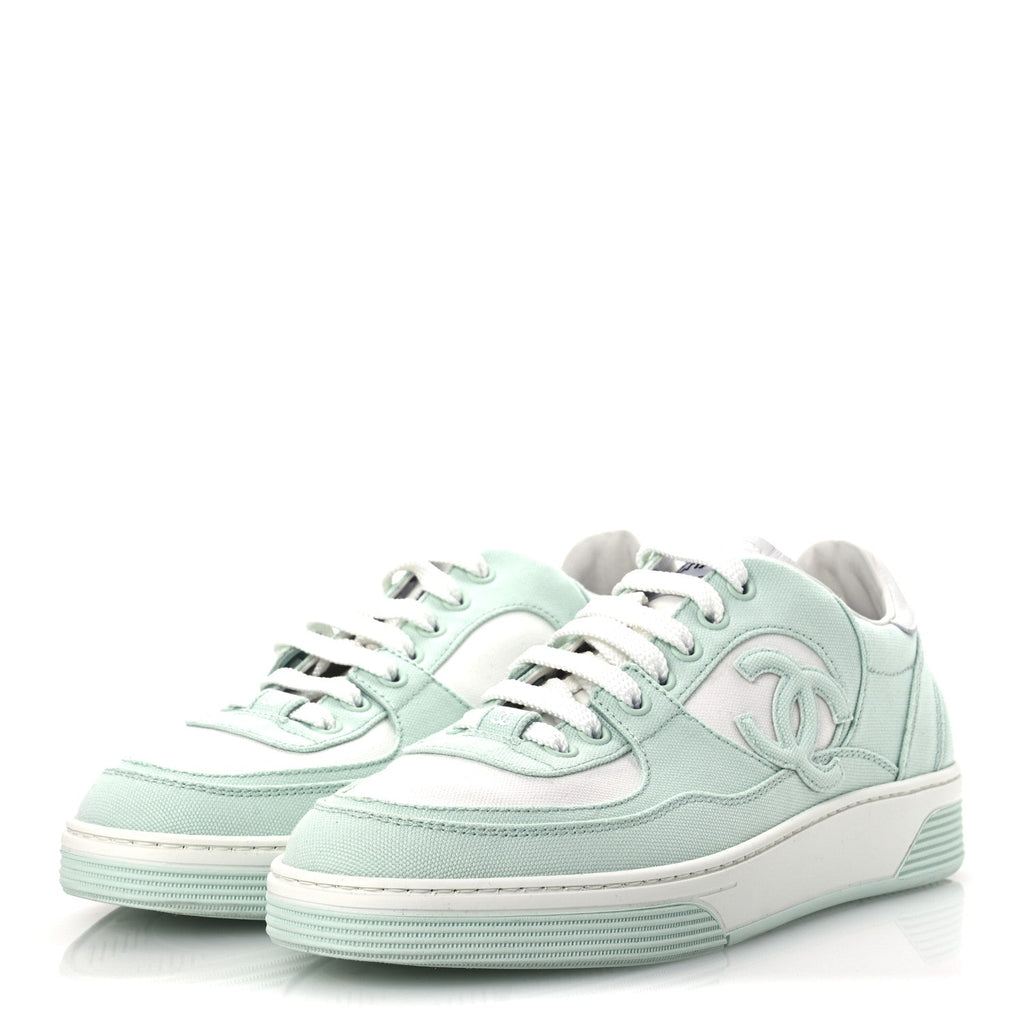 Cotton Sneakers 39.5 Light Turquoise White