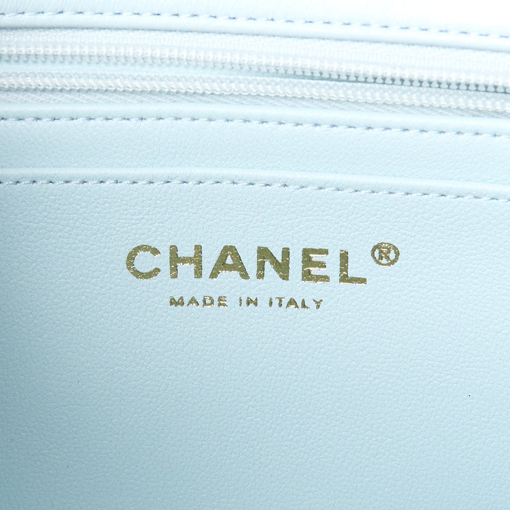 Lambskin Quilted Mini Rectangular Flap Light Blue
