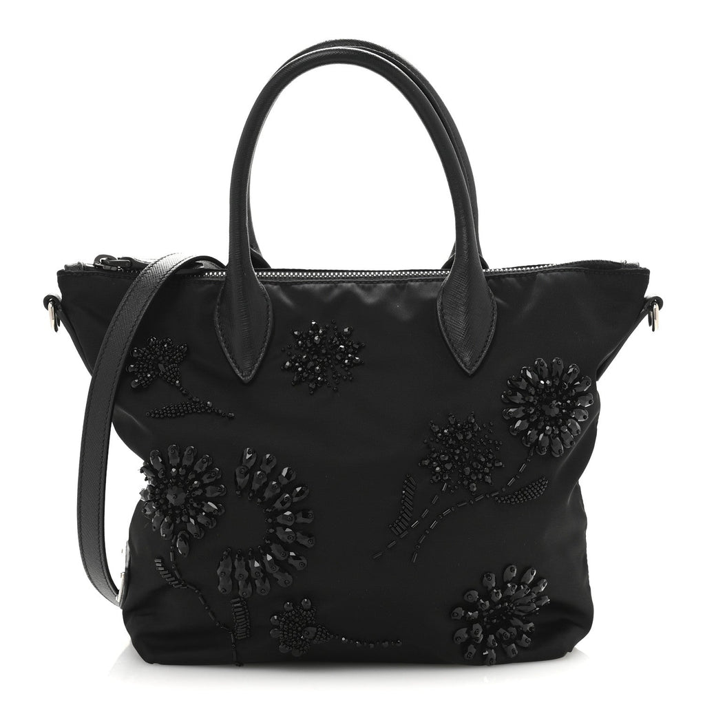 Tessuto Nylon Ricamo Sequin Embroidered Tote Black