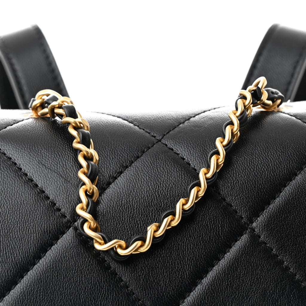 Lambskin Quilted Logo Mini Backpack Black