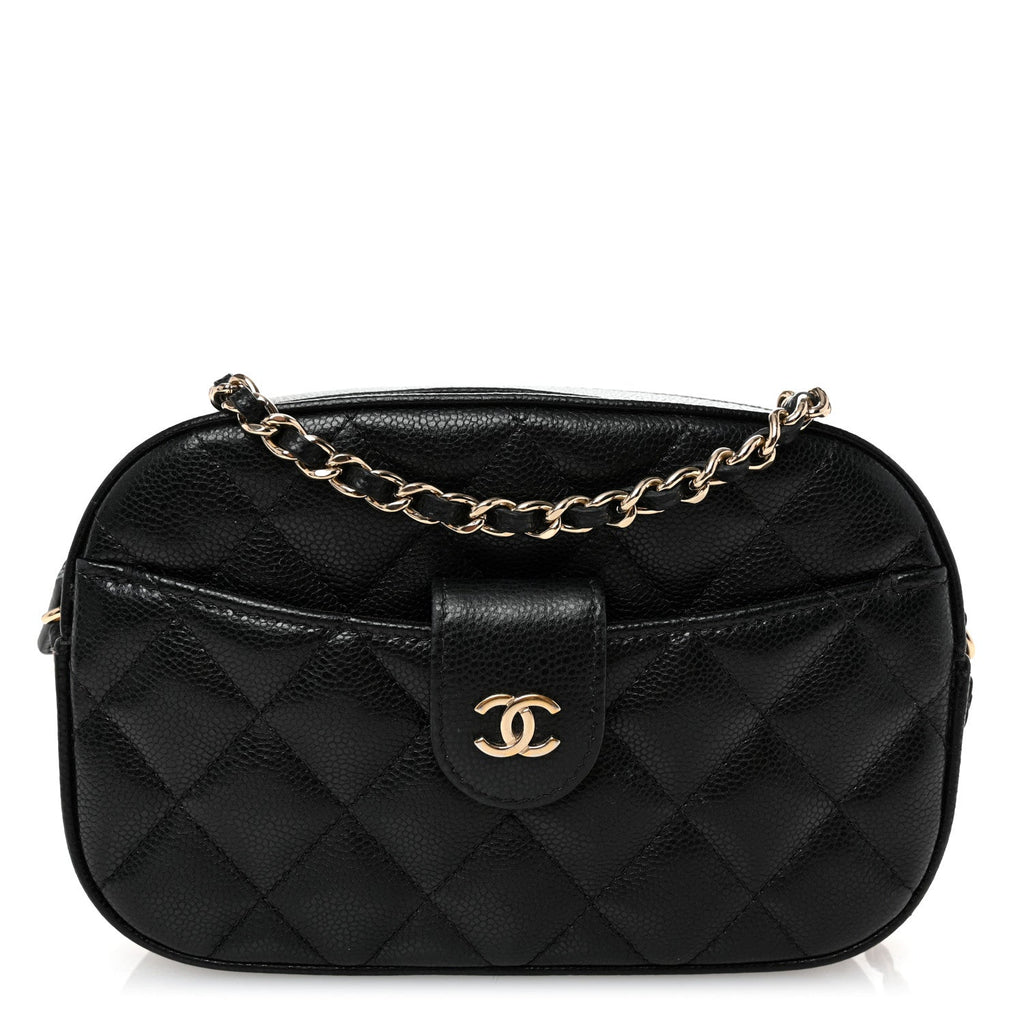 Caviar Quilted Chain Camera Bag Black