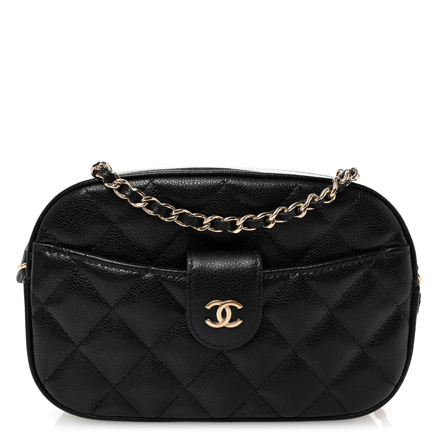 Caviar Quilted Chain Camera Bag Black