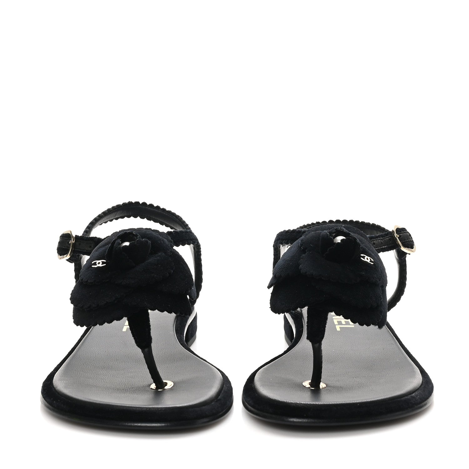 Velvet Pearl Camellia Thong Sandals 38 Black