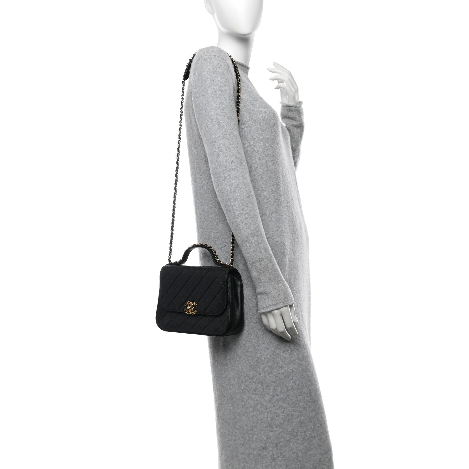 Lambskin Quilted Small Chain Infinity Top Handle Flap Black