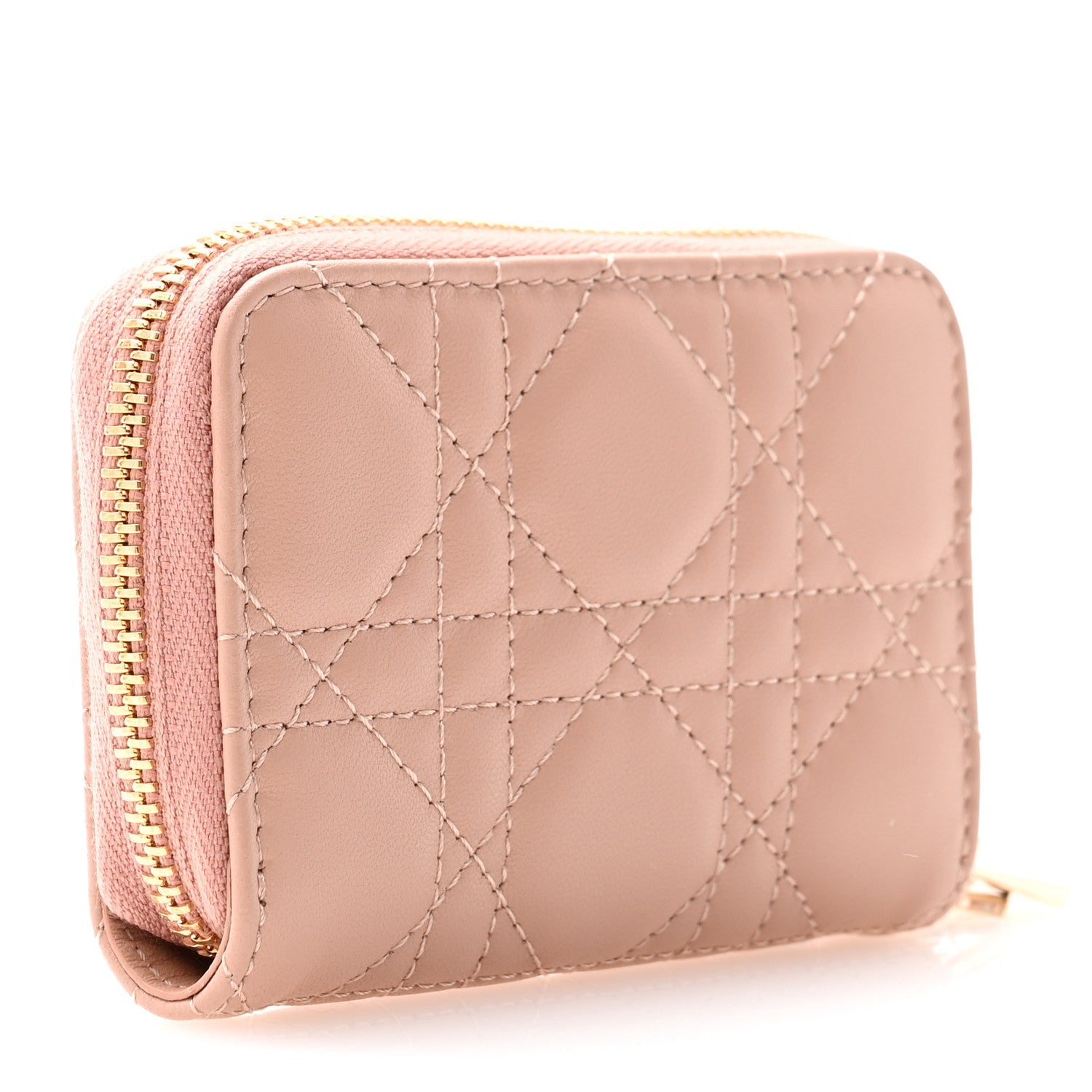 Lambskin Cannage Small Lady Dior Voyageur Coin Purse Rose Des Vents