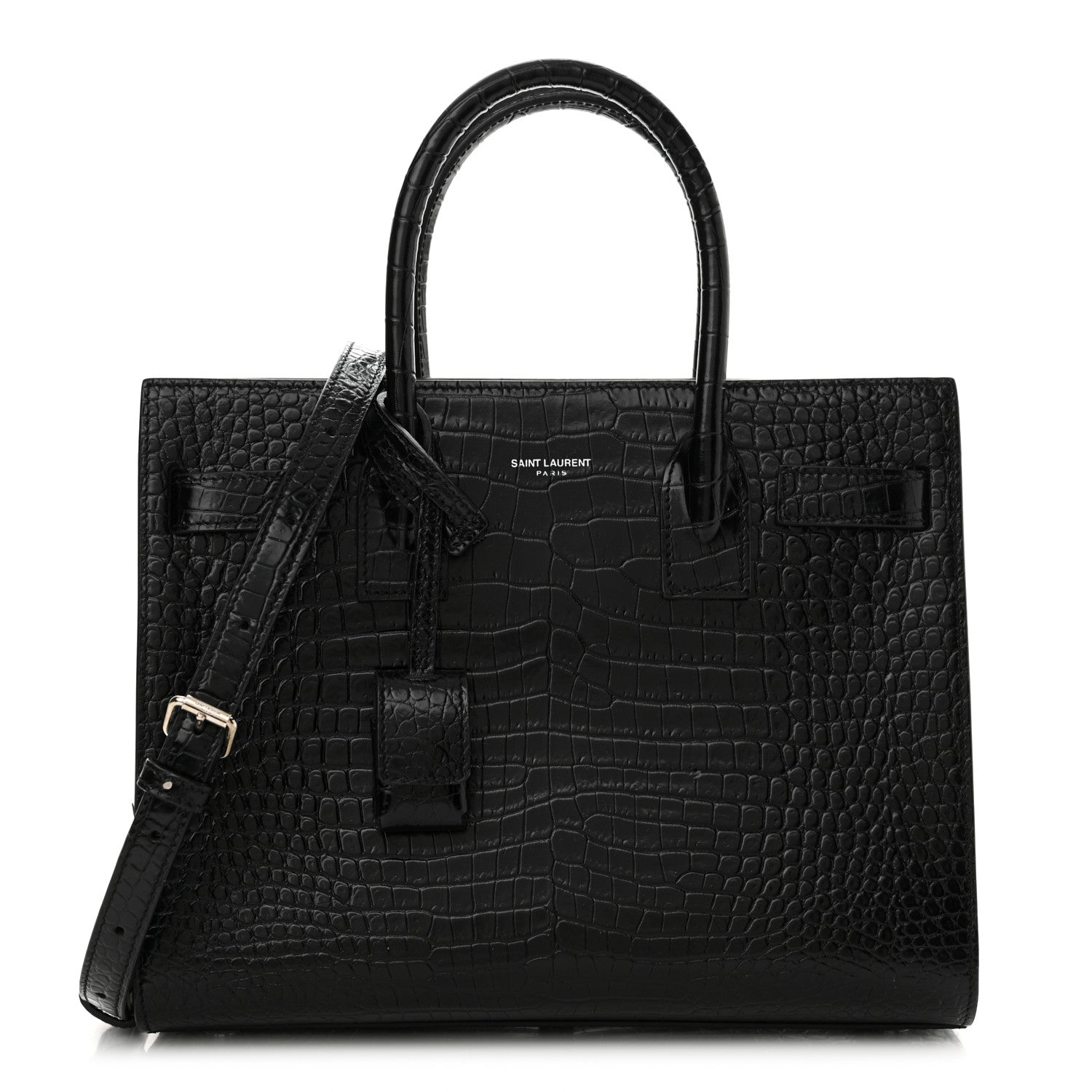 Calfskin Crocodile Embossed Baby Sac De Jour Black