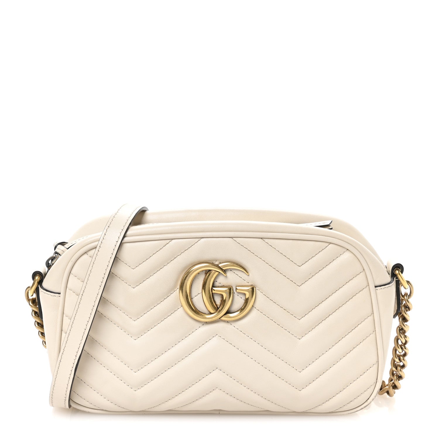 Calfskin Matelasse Small GG Marmont Chain Shoulder Bag White