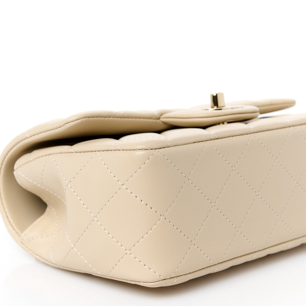 Lambskin Quilted Mini Top Handle Rectangular Flap Beige
