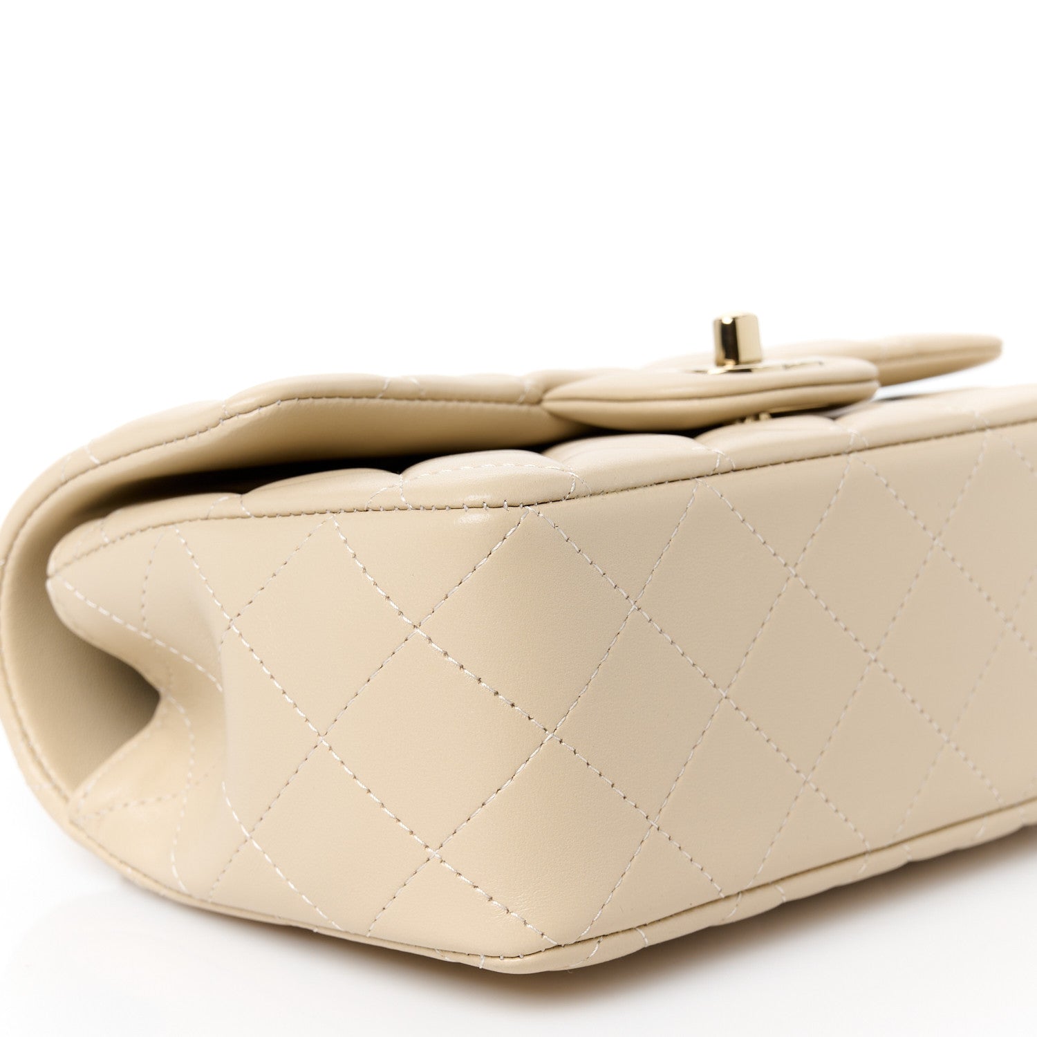 Lambskin Quilted Mini Top Handle Rectangular Flap Beige
