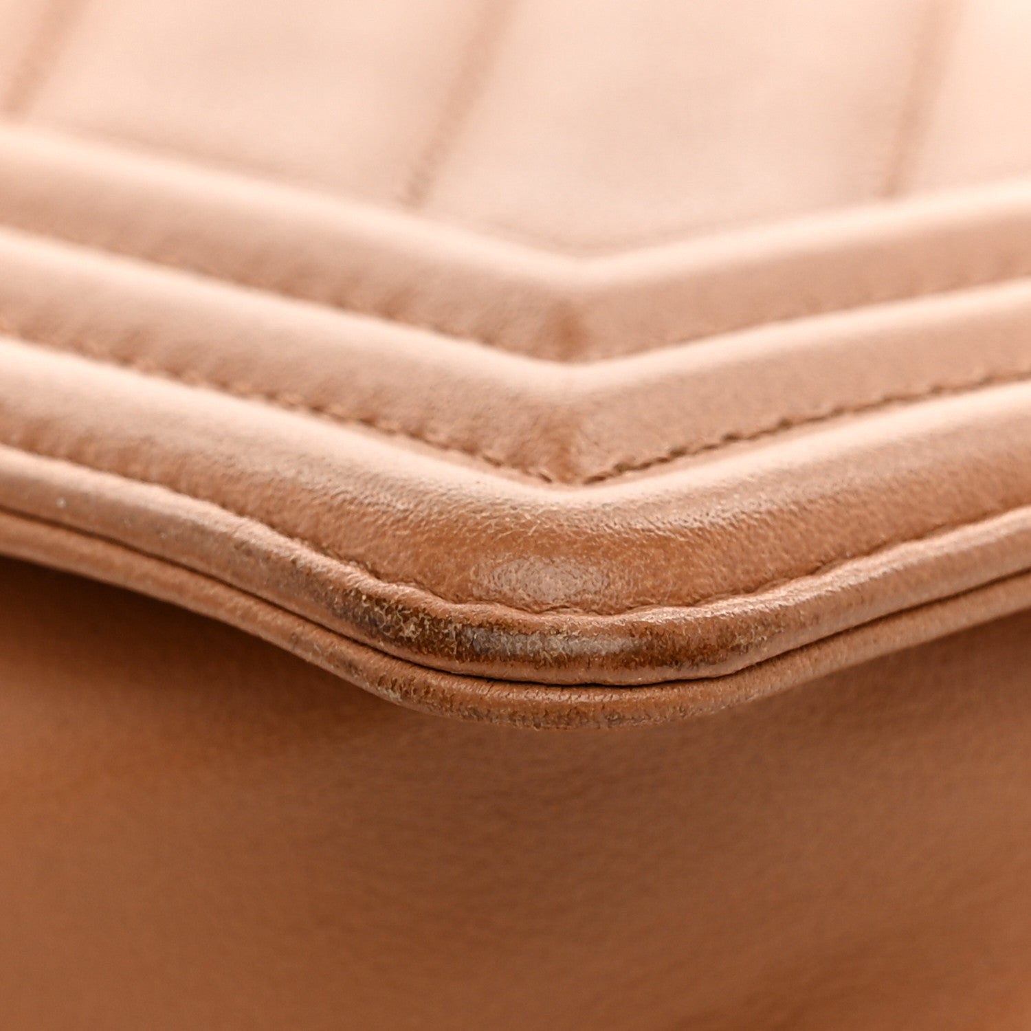 Calfskin Chevron Quilted Small Boy Flap Dark Beige