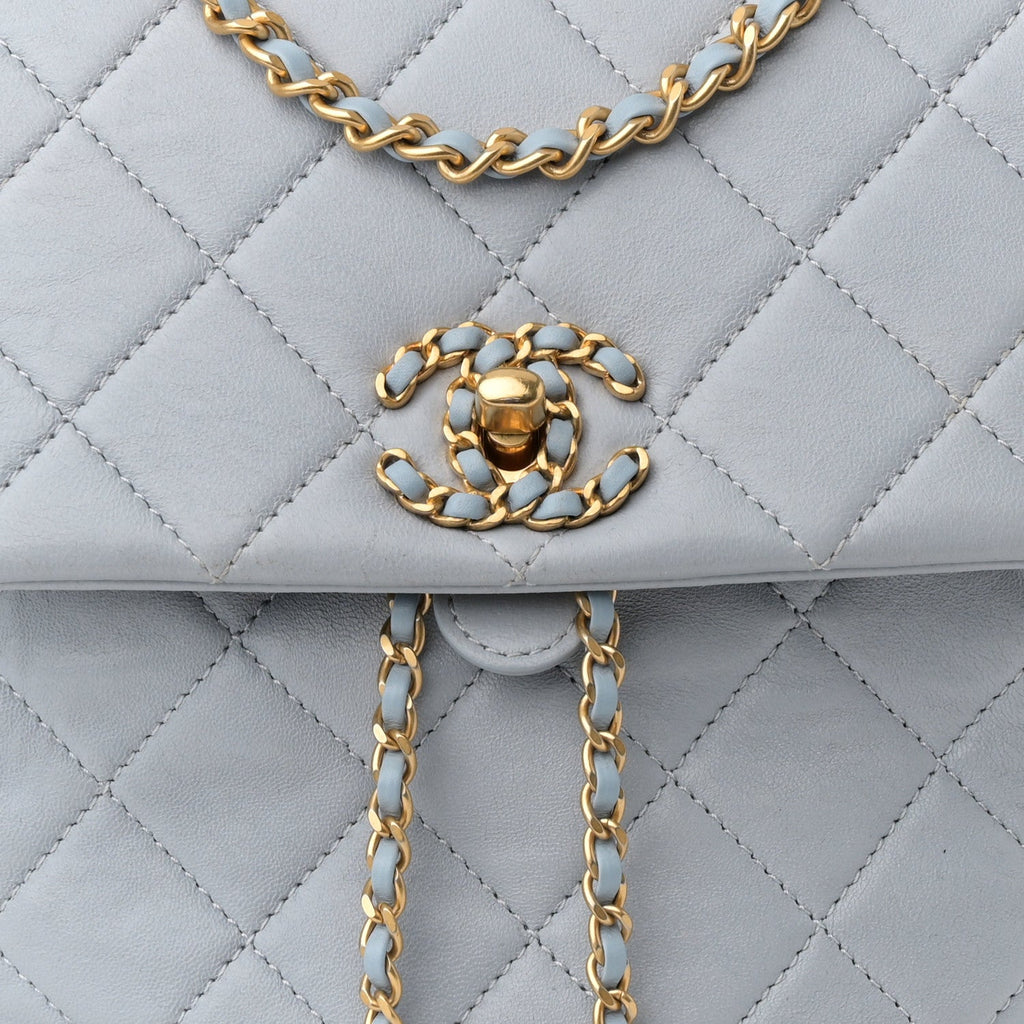 Lambskin Quilted Small Braided CC Backpack Light Blue