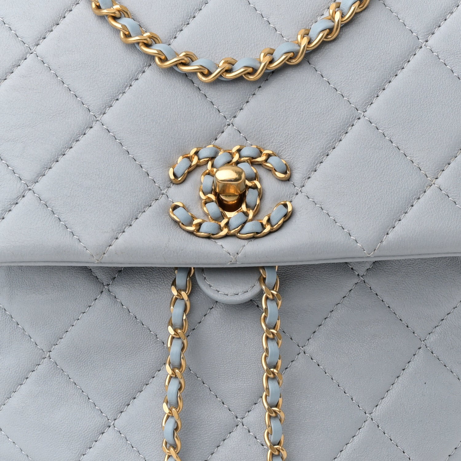 Lambskin Quilted Small Braided CC Backpack Light Blue