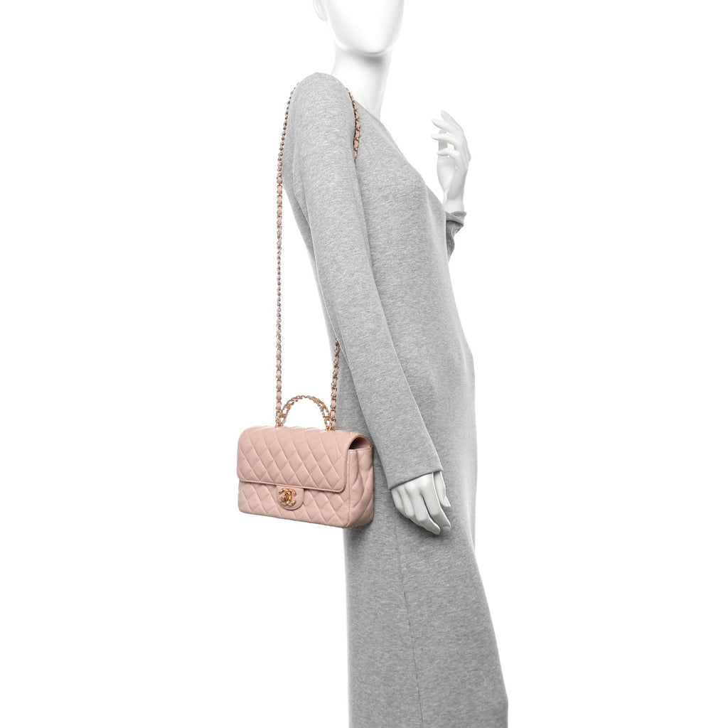 Lambskin Quilted Small Strass On Top Flap Bag Light Pink