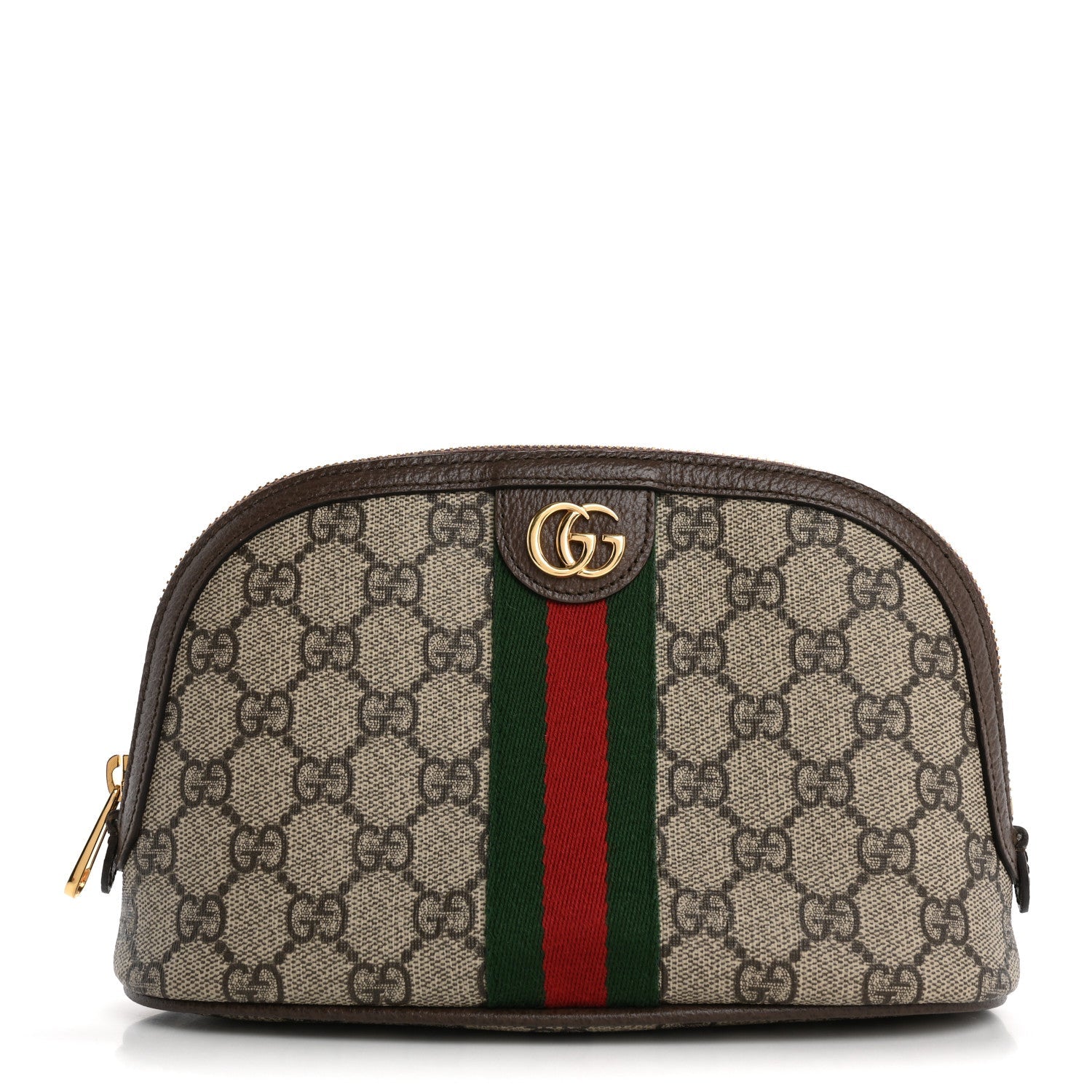 GG Supreme Monogram Textured Calfskin Web Large Ophidia Cosmetic Case Beige Ebony New Acero