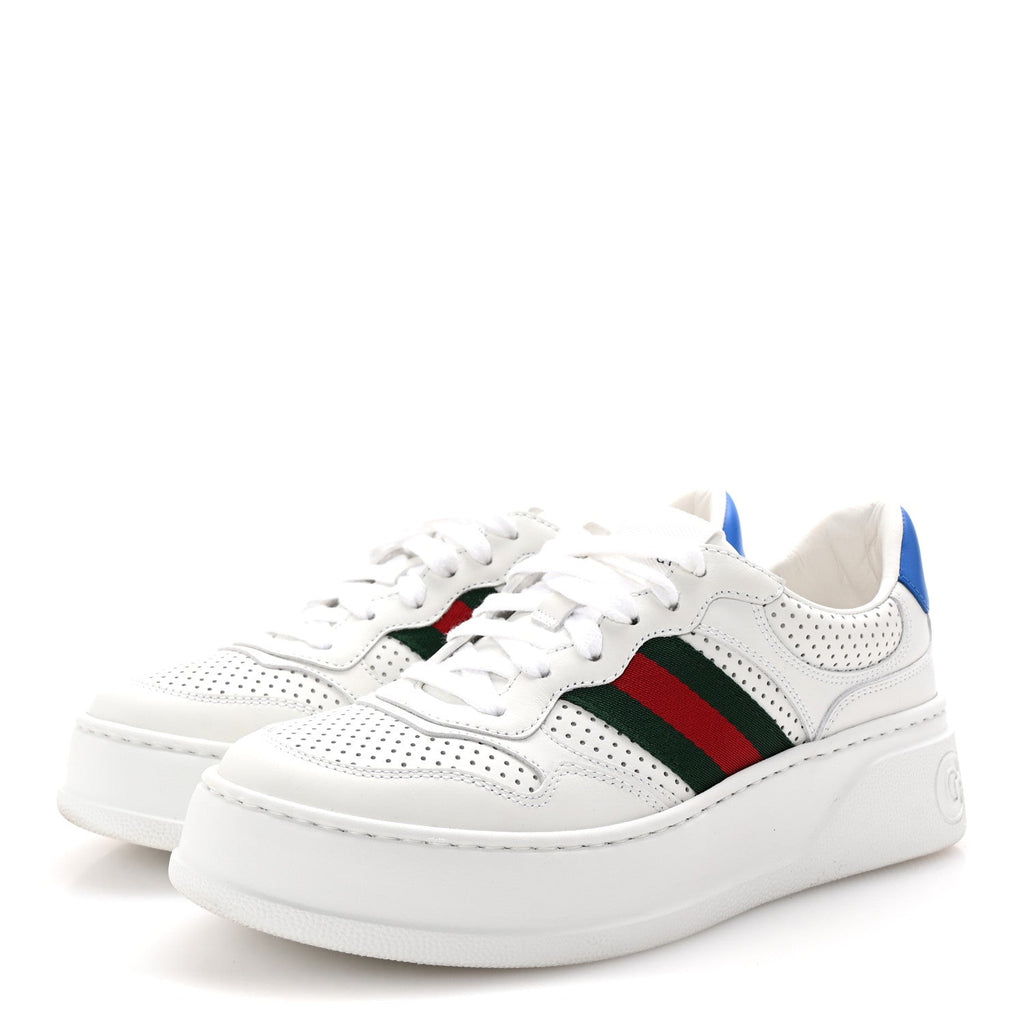 Calfskin Web Perforated Womens Platform 55mm Sneakers 38.5 White Bright Splash
