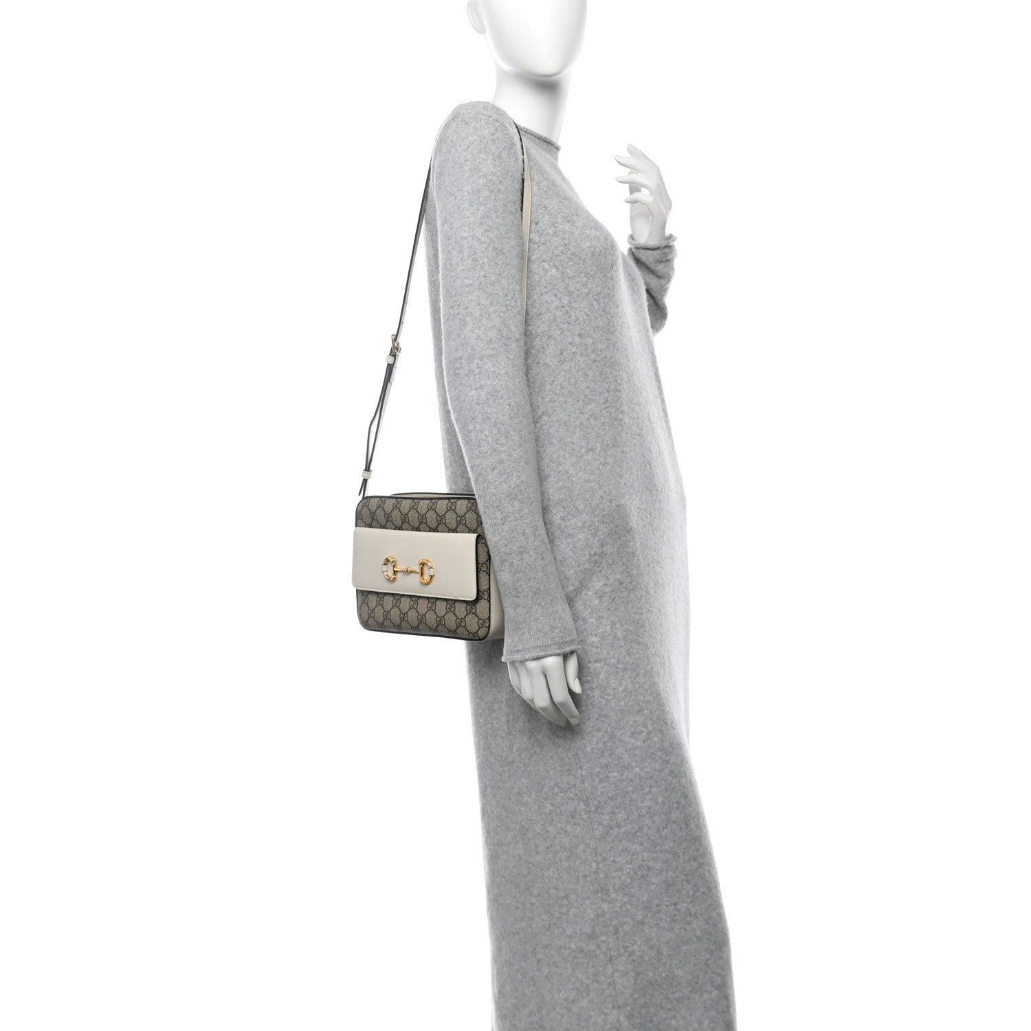 GG Supreme Monogram Small Horsebit 1955 Shoulder Bag Beige Mystic White