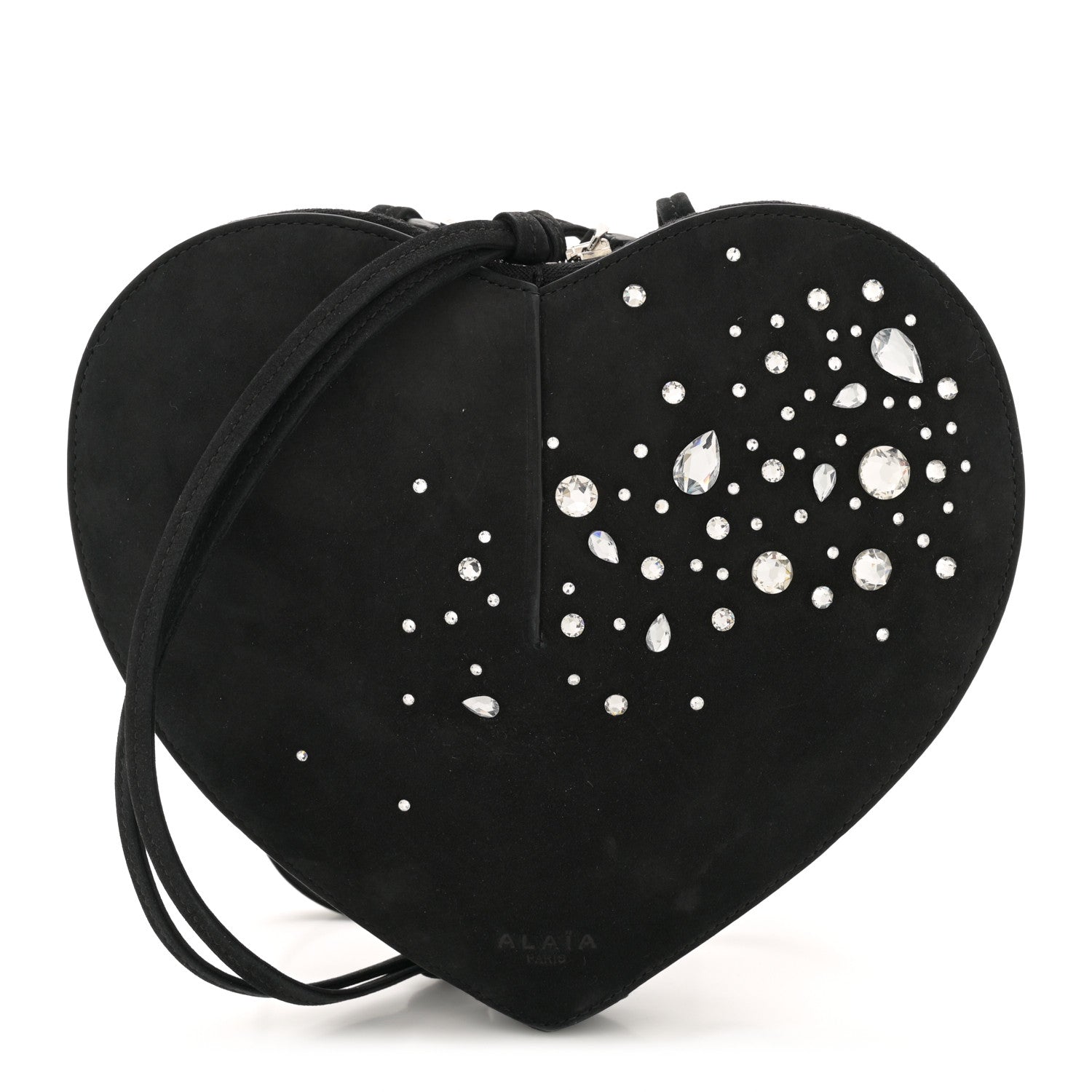 Suede Crystal Embellished Le Coeur Bag Black