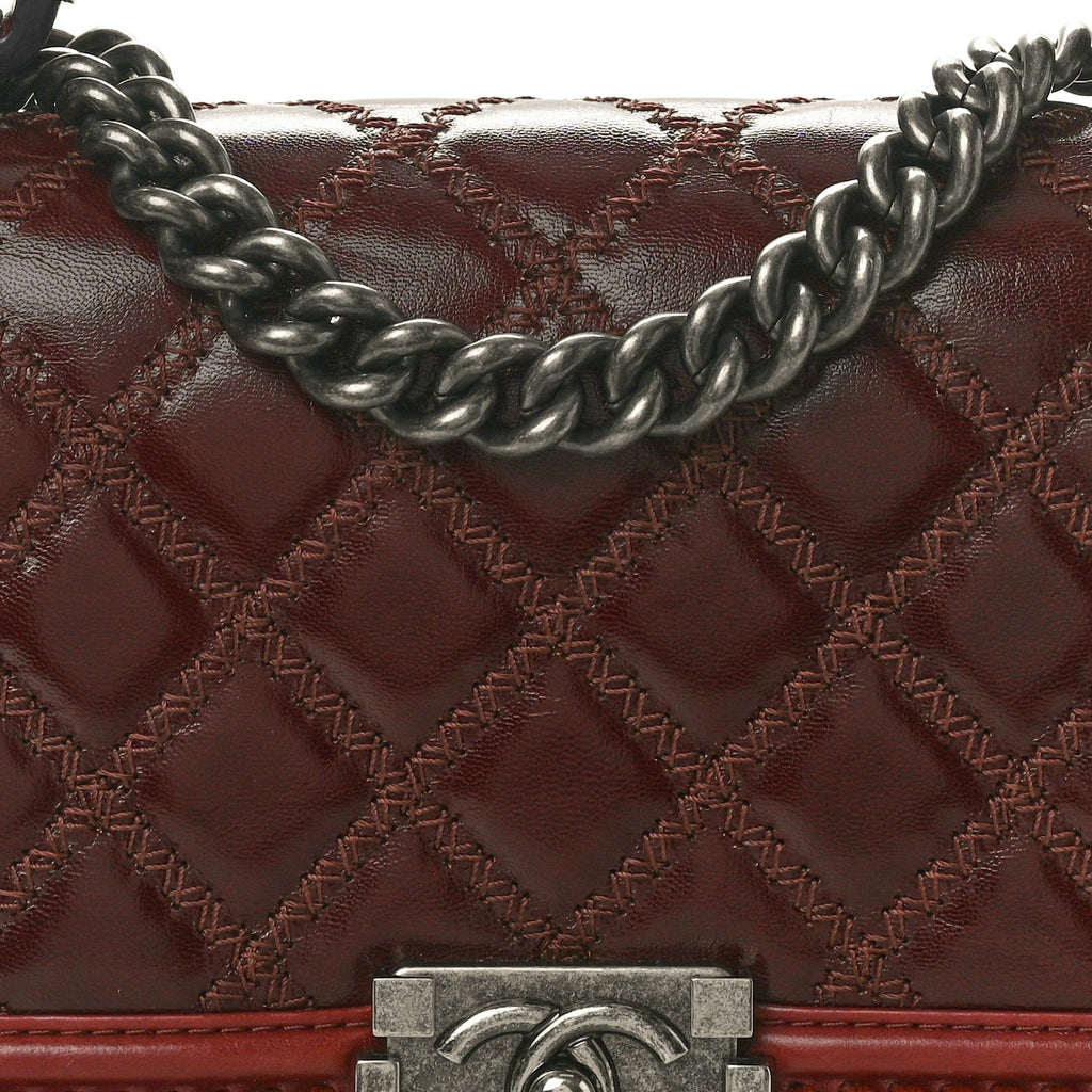 Goatskin Quilted Medium Boy Handle Flap Burgundy