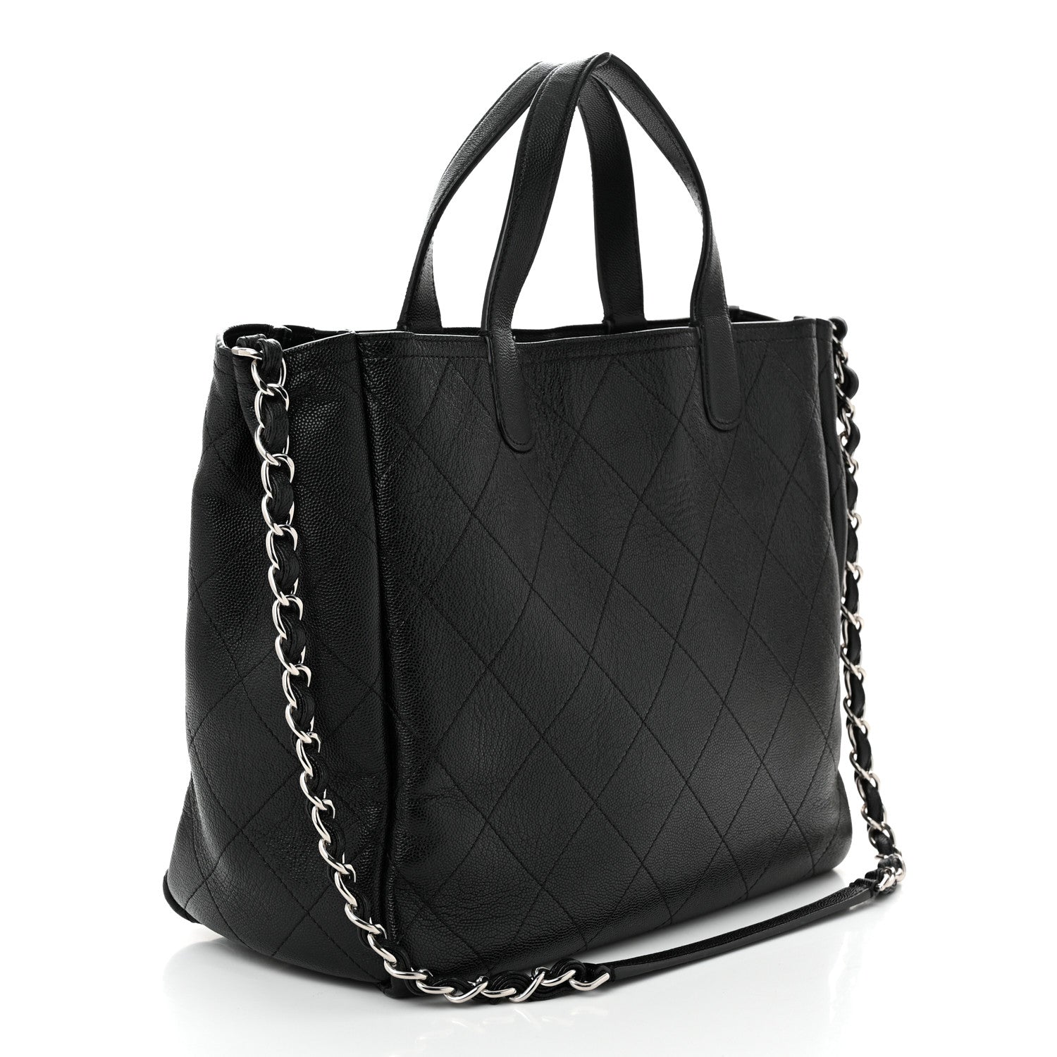 Caviar Stitched Medium Lady Coco Shopping Tote Black