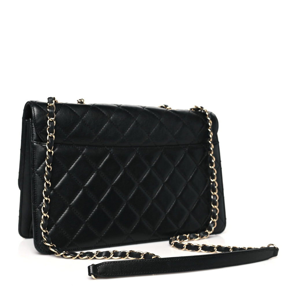 Sheepskin Quilted Large Beauty Lock Flap Black