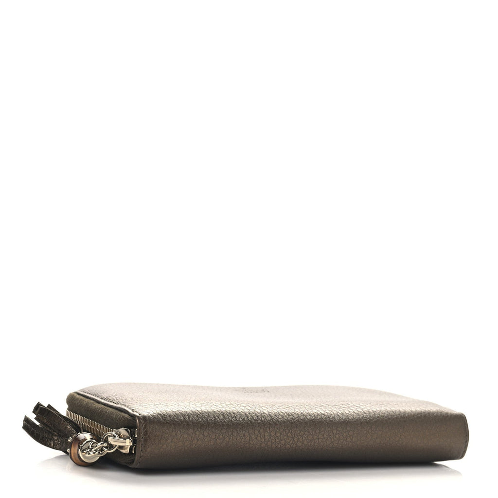 Metallic Calfskin Bamboo Tassel Zip Around Wallet Bronze