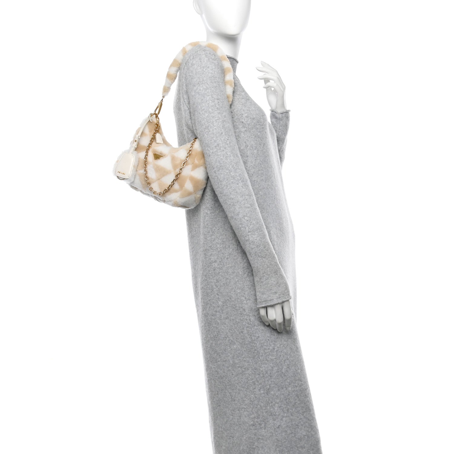 Montone Shearling Nappa Mini Re-Edition Shoulder Bag Ecru Bianco