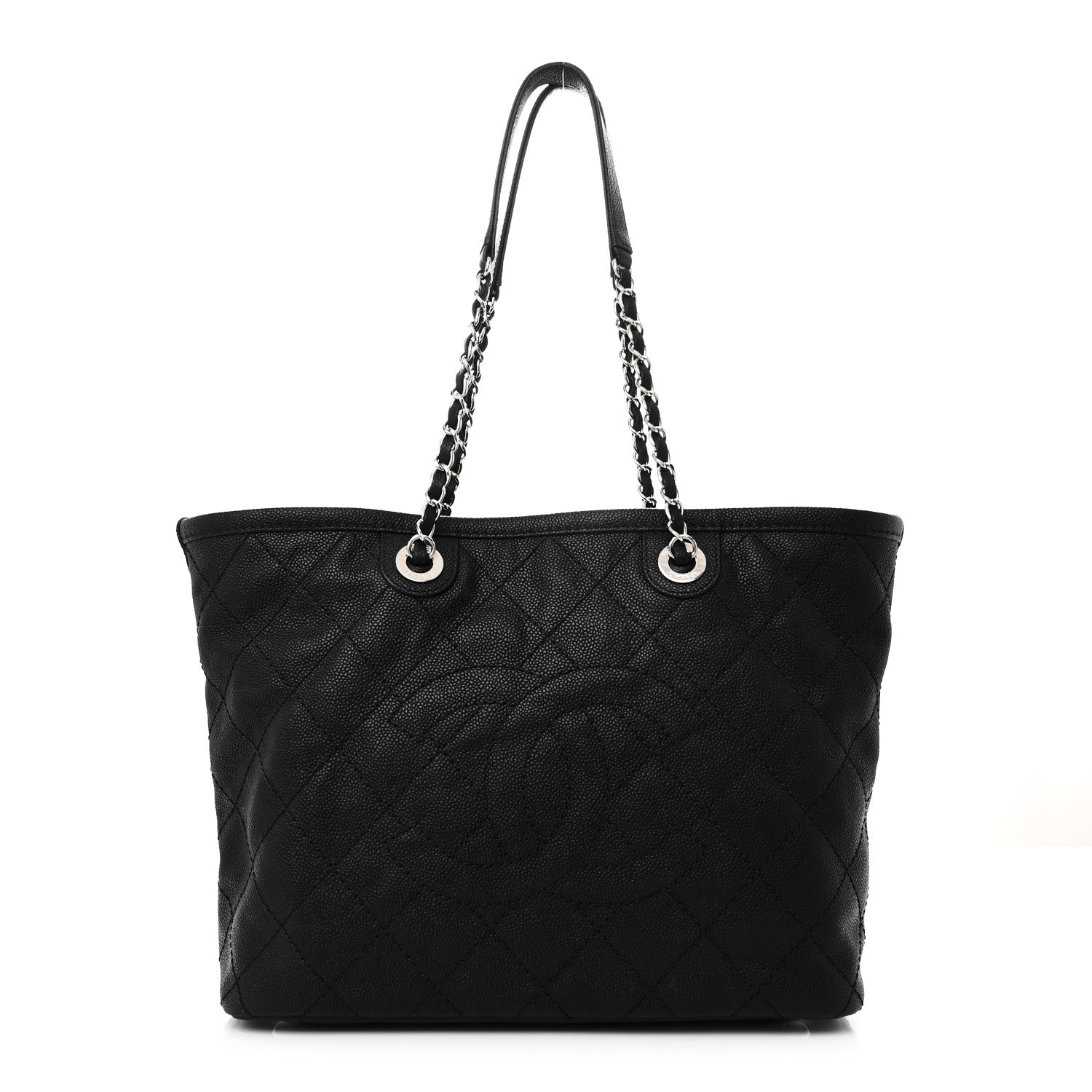 Grained Calfskin Quilted Small Daily Shopping Tote Black