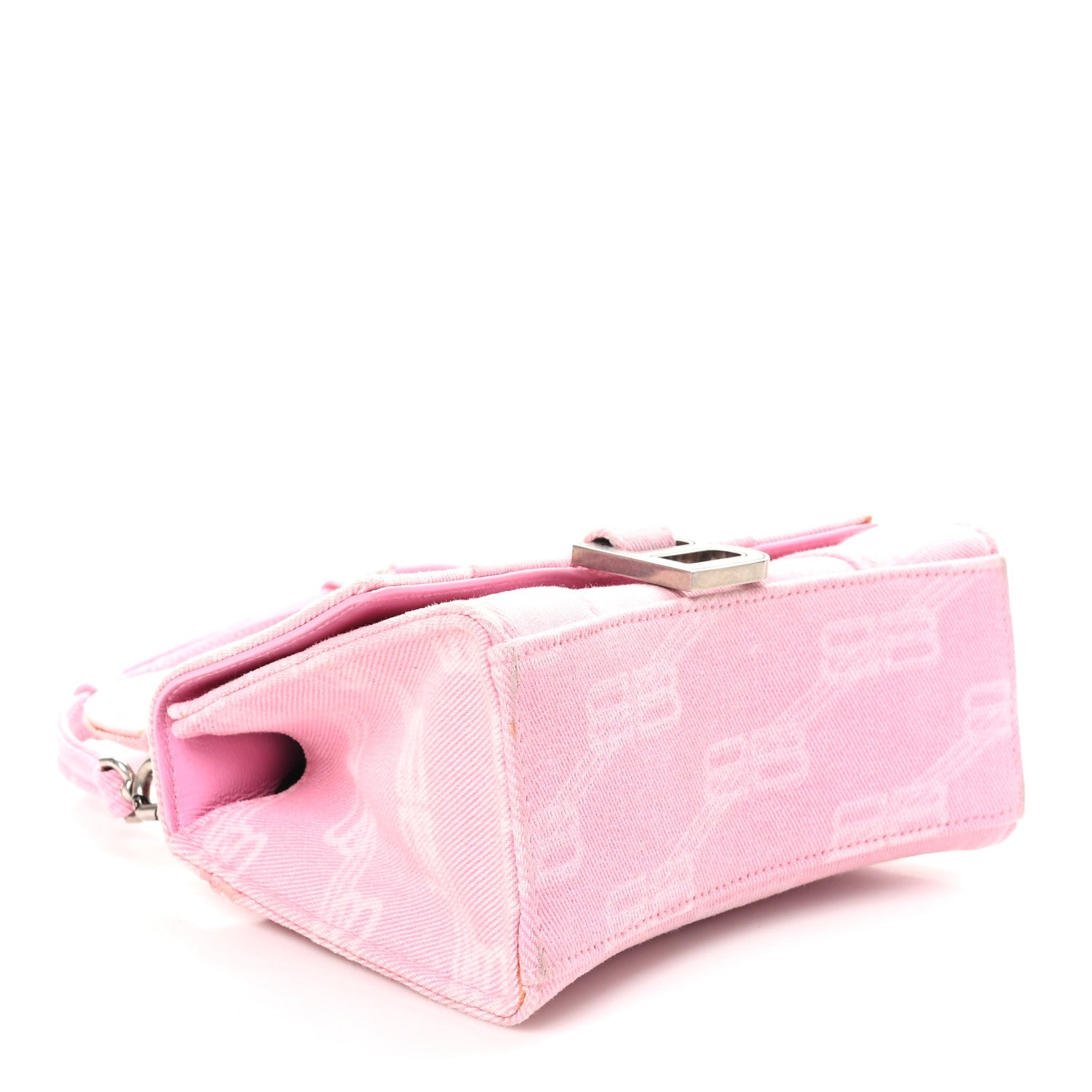 Washed Denim BB Monogram Hourglass Top Handle Bag XS Pink