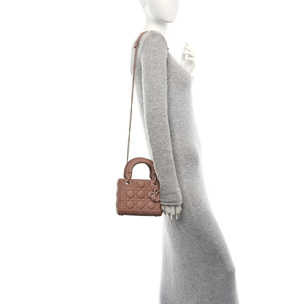 Ultra Matte Calfskin Cannage Mini Lady Dior Light Beige