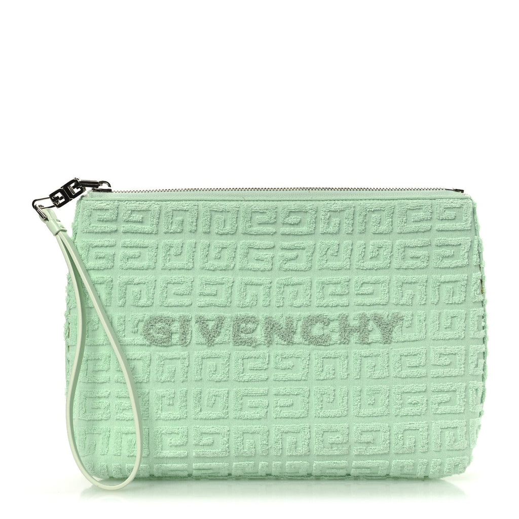 Terry Cloth Logo Zipped Pouch Aqua Green