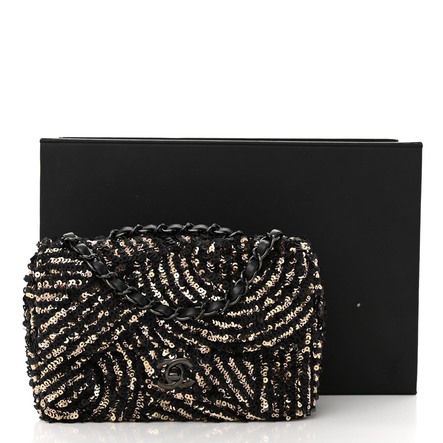 Sequin Mini Rectangular Flap Black Gold