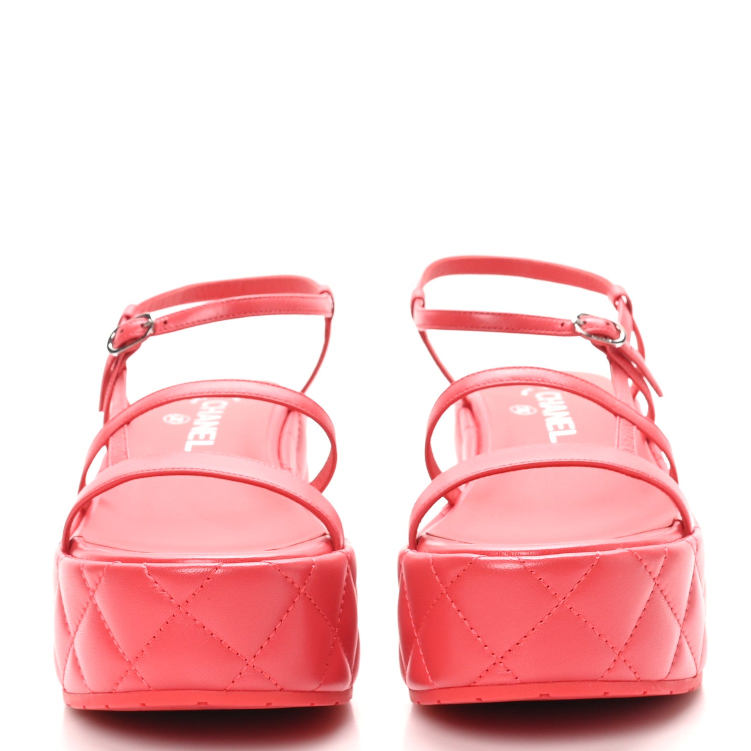 Calfskin Quilted Wedge Logo Sandals 37 Red