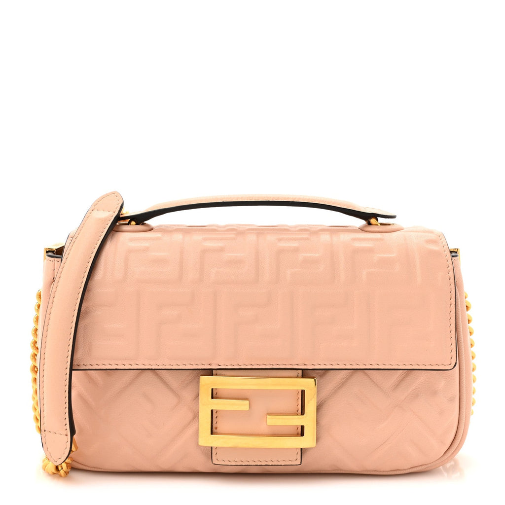 Nappa Small FF Embossed Midi Chain Baguette Light Rose