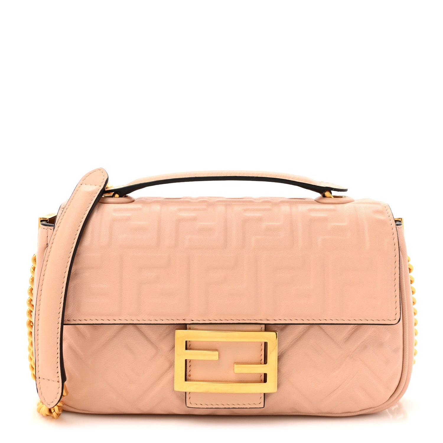 Nappa Small FF Embossed Midi Chain Baguette Light Rose