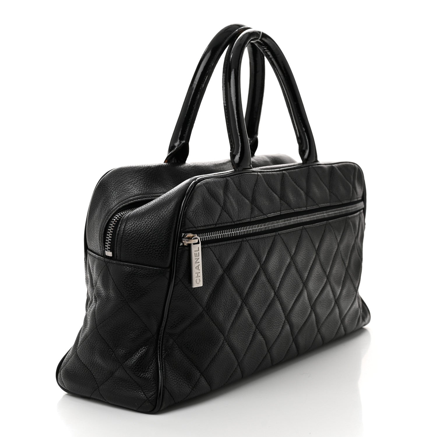 Caviar Patent Quilted Large Bowler Black
