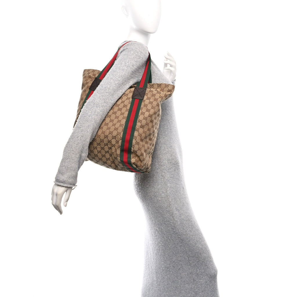 GG Monogram Medium Web Handle Vertical Tote Dark Brown