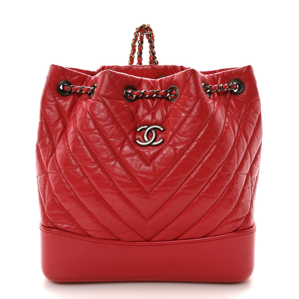 Aged Calfskin Chevron Quilted Small Gabrielle Backpack Dark Pink