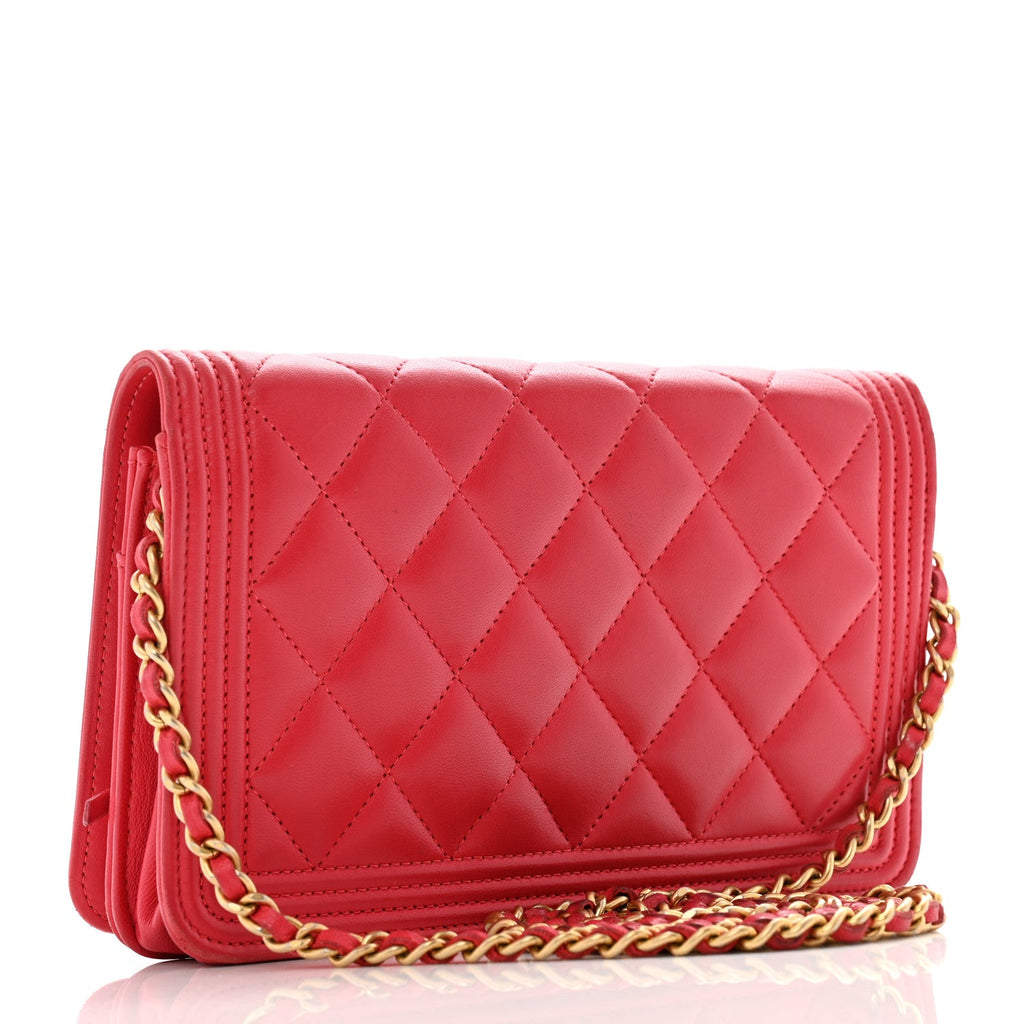 Lambskin Quilted Boy Wallet On Chain WOC Dark Fuchsia