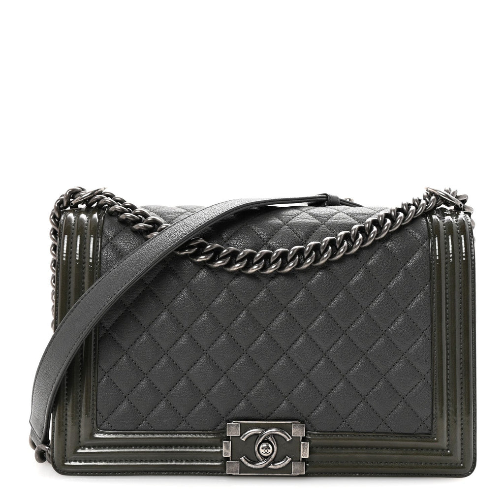 Goatskin Patent Quilted New Medium Boy Flap Grey